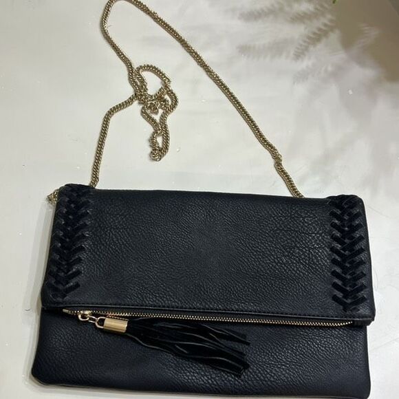 Moda Luxe Handbags - Moda Luxe Women's Leather Gold Chain Link Strap Clutch Crossbody Bag Black NWT